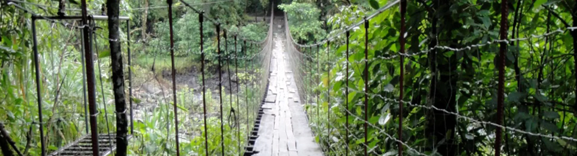 wooden suspension bridge over river